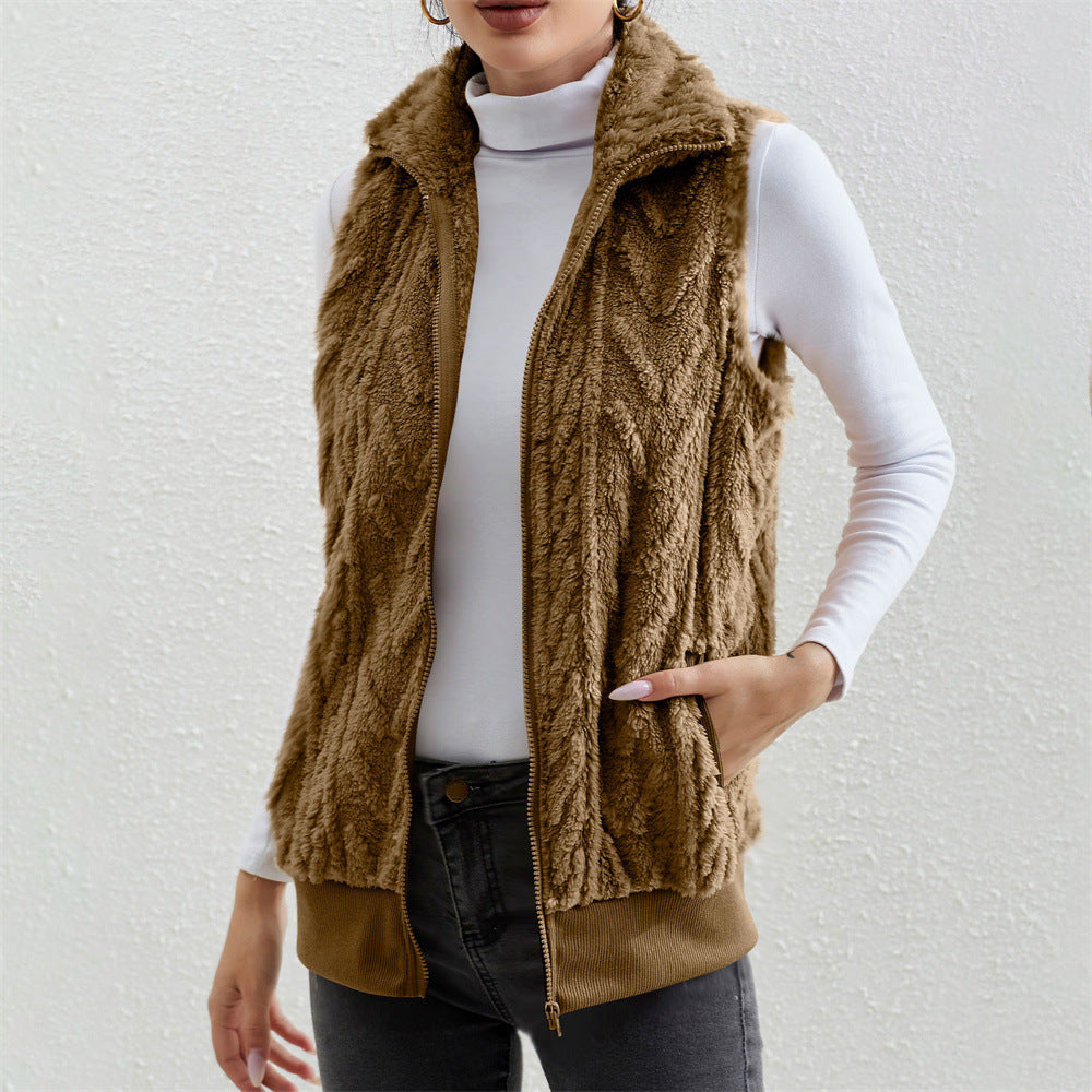 Thickened Jacquard Double-Faced Fleece Sleeveless Vest For Women