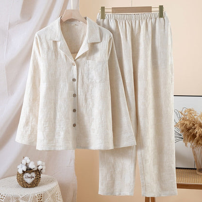 Simple Solid-color Cotton-linen Pajama Set For Couples Spring And Autumn Collection