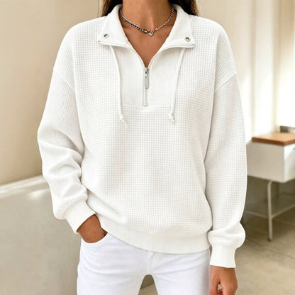 Autumn Solid-Color Stand-Neck Zippered Long-Sleeve Patchwork Womens Sweatshirt