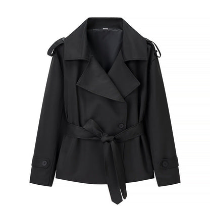 New Za Aliexpress Hot-Selling Cross-Border European And American Style Women's Solid Color Belted Short Jacket Trench Coat