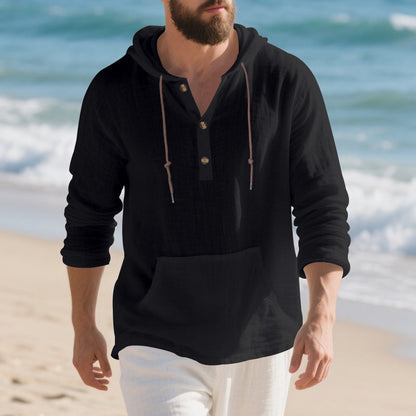 Mens Long-sleeve T-shirt Loose-fitting Casual Minimalist Hoodie