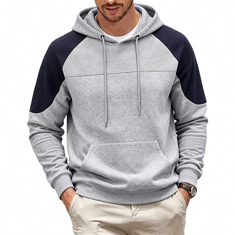 Fleece-lined Mens Patchwork Color-block Textured Loose-fit Hooded Jacket