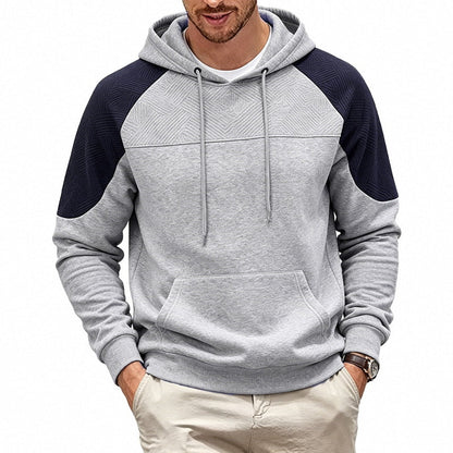Fleece-lined Mens Patchwork Color-block Textured Loose-fit Hooded Jacket