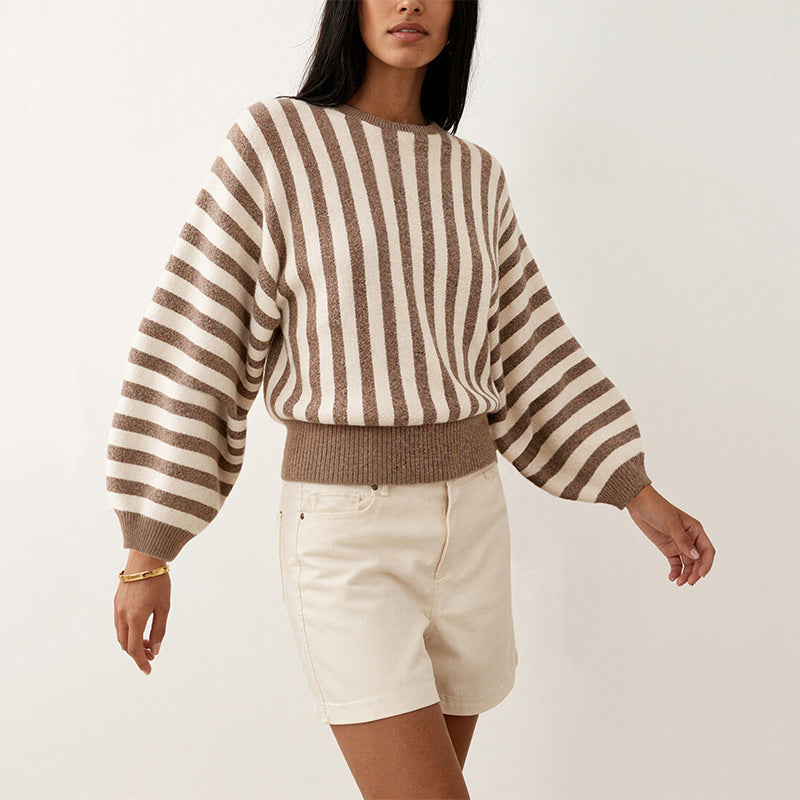 New Stylish Striped Long-sleeve Knit For Fall And Winter