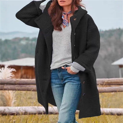 Autumn And Winter Popular Women's Jacket Amazon Long-Sleeved Long Hooded Woolen Casual Style Loose Coat