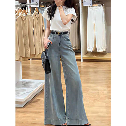 Stretchy Loose-fit Figure-flattering Draped Straight-leg High-waist Wide-leg Denim Jeans