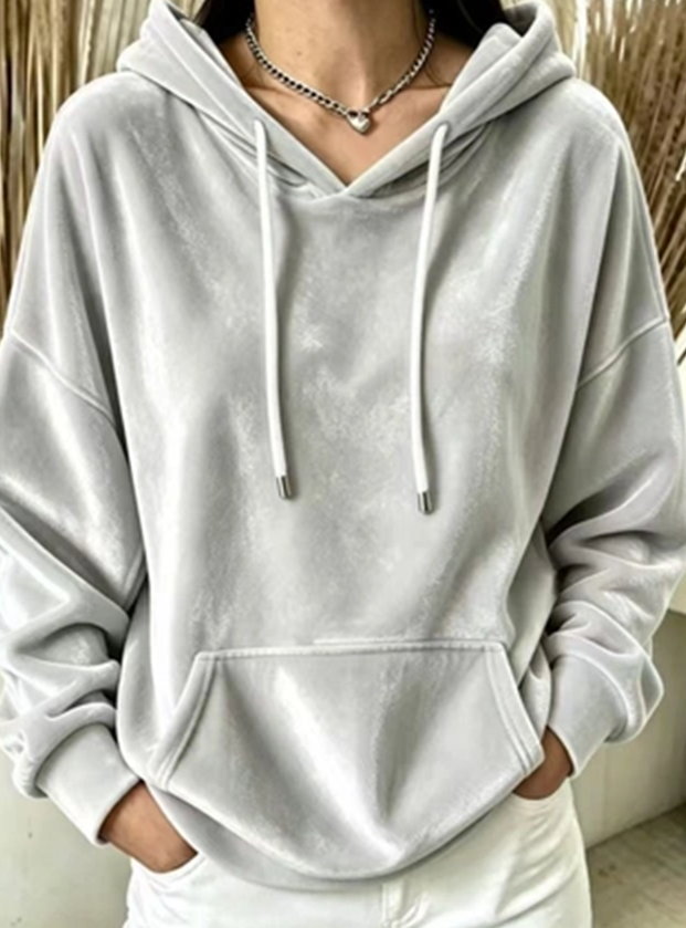 Velvet Long-sleeve Loose-fit Casual Hoodie