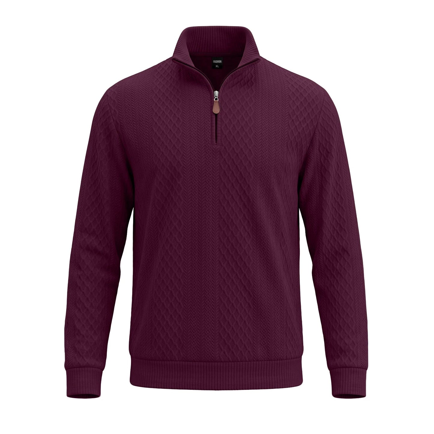American-style Textured Diamond Jacquard Half-zip Lapel Long Sleeves
