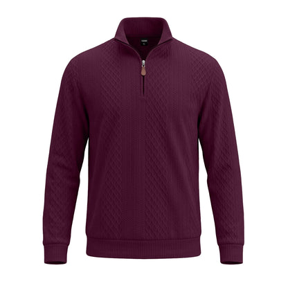 American-style Textured Diamond Jacquard Half-zip Lapel Long Sleeves