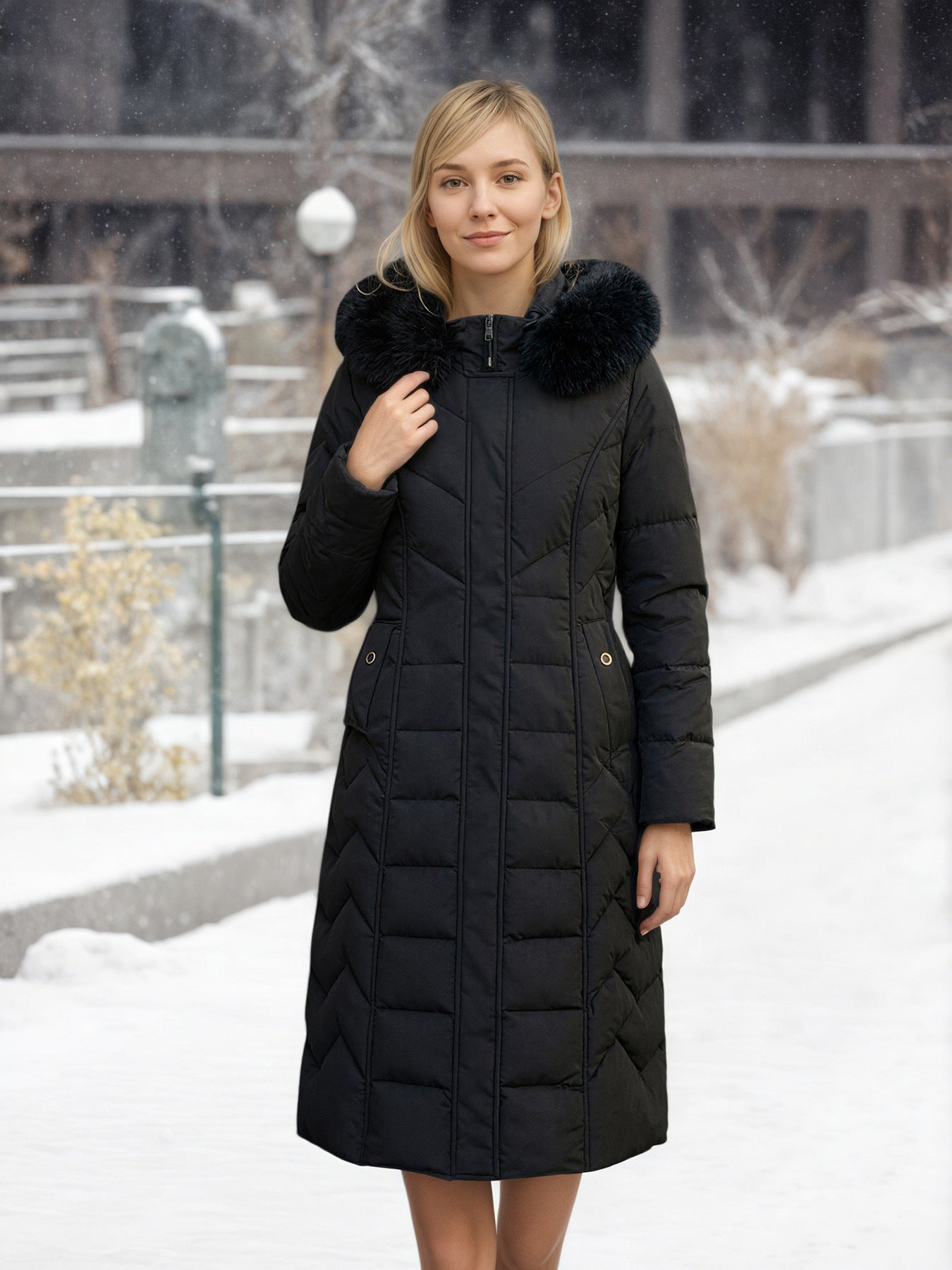 Loose-fit Stand-collar Solid-color Cotton-padded Long Coat