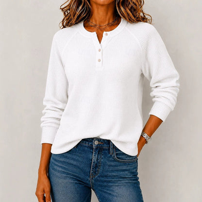 Womens Long-sleeve Button-front Loose-fit Casual Top