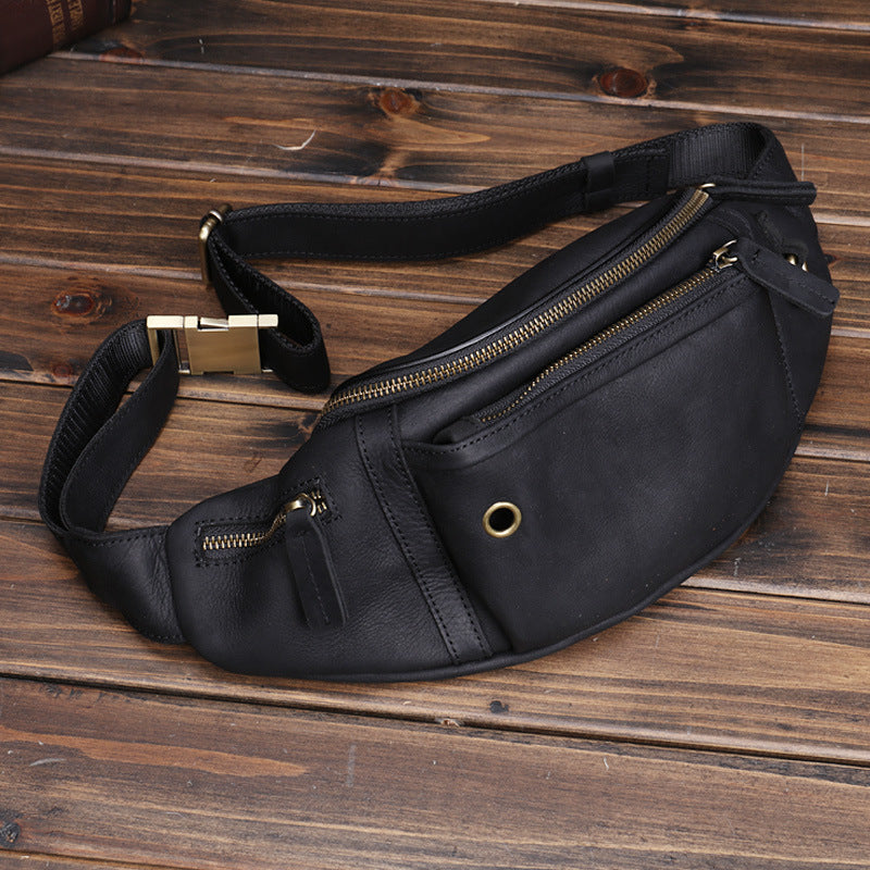Full-Grain Leather Large-Capacity Sports Crossbody Chest Bag For Men