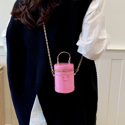 Leather Fashion Candy Color Cylindrical Bucket Bag