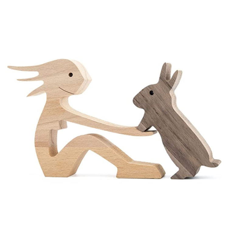 DIY Wooden Dog Figurine Sculpture Home Decor