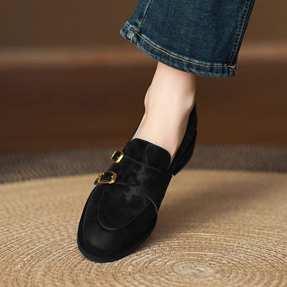 Women's Shallow Vamp Loafer Leather Shoes, Slip-on, 2025 Spring New Arrival, British Style Leopard Print Flat French Pumps