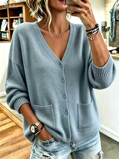 Solid-color Drop-shoulder Long-sleeve Soft Sweater