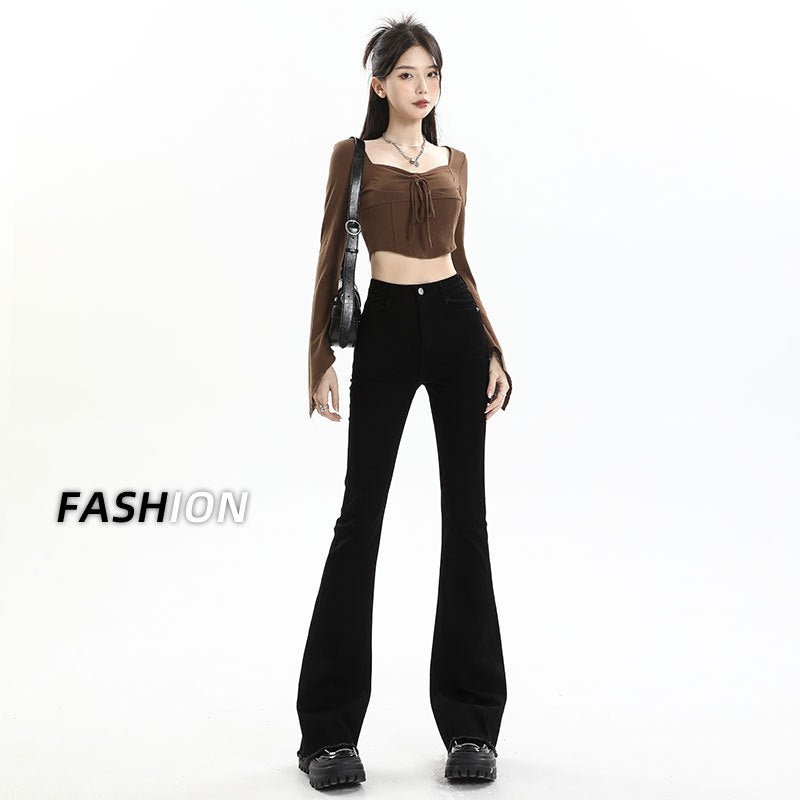 New Springautumn High-waisted, Figure-flattering, American-style Vintage Bootcut Jeans For Women