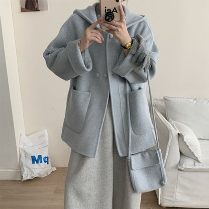 Alpaca Wool Hooded Double-faced Wool Coat