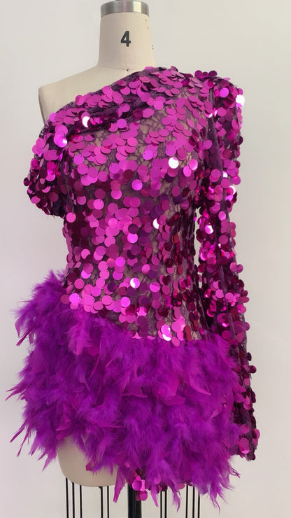 Purple Feather Sequin Dress