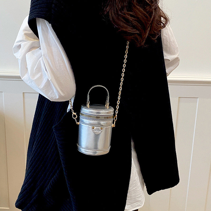 Leather Fashion Candy Color Cylindrical Bucket Bag