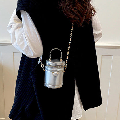 Leather Fashion Candy Color Cylindrical Bucket Bag