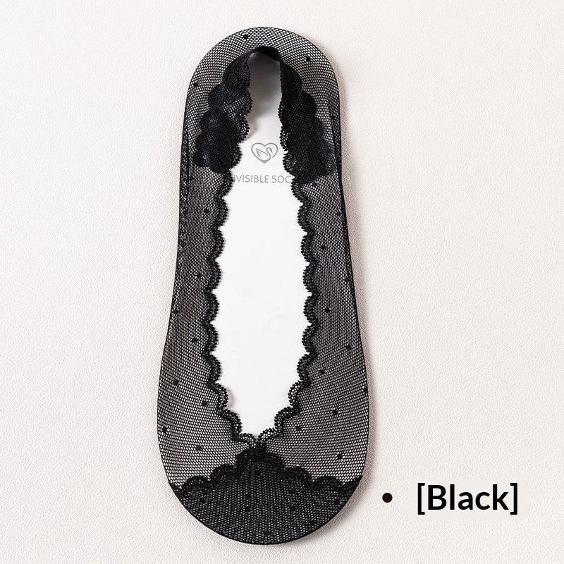 Womens Lace Invisible No-show Socks With Silicone Non-slip Backing