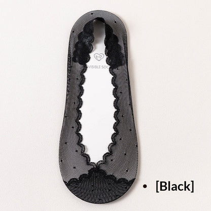 Womens Lace Invisible No-show Socks With Silicone Non-slip Backing