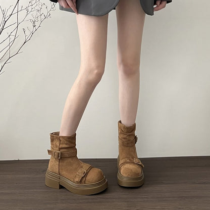 Women's Platform Heightening British Style Martin Boots, 2026 New Arrival, Trending Vintage Western Cowboy Pants Shaft Low-Cut Ankle Boots