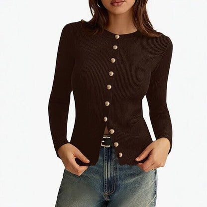 Womens Long-sleeve Button-front Knit Cardigan