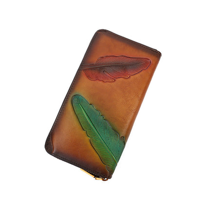 Retro-style New Floral And Botanical Pressed-flower Long Leather Wallet