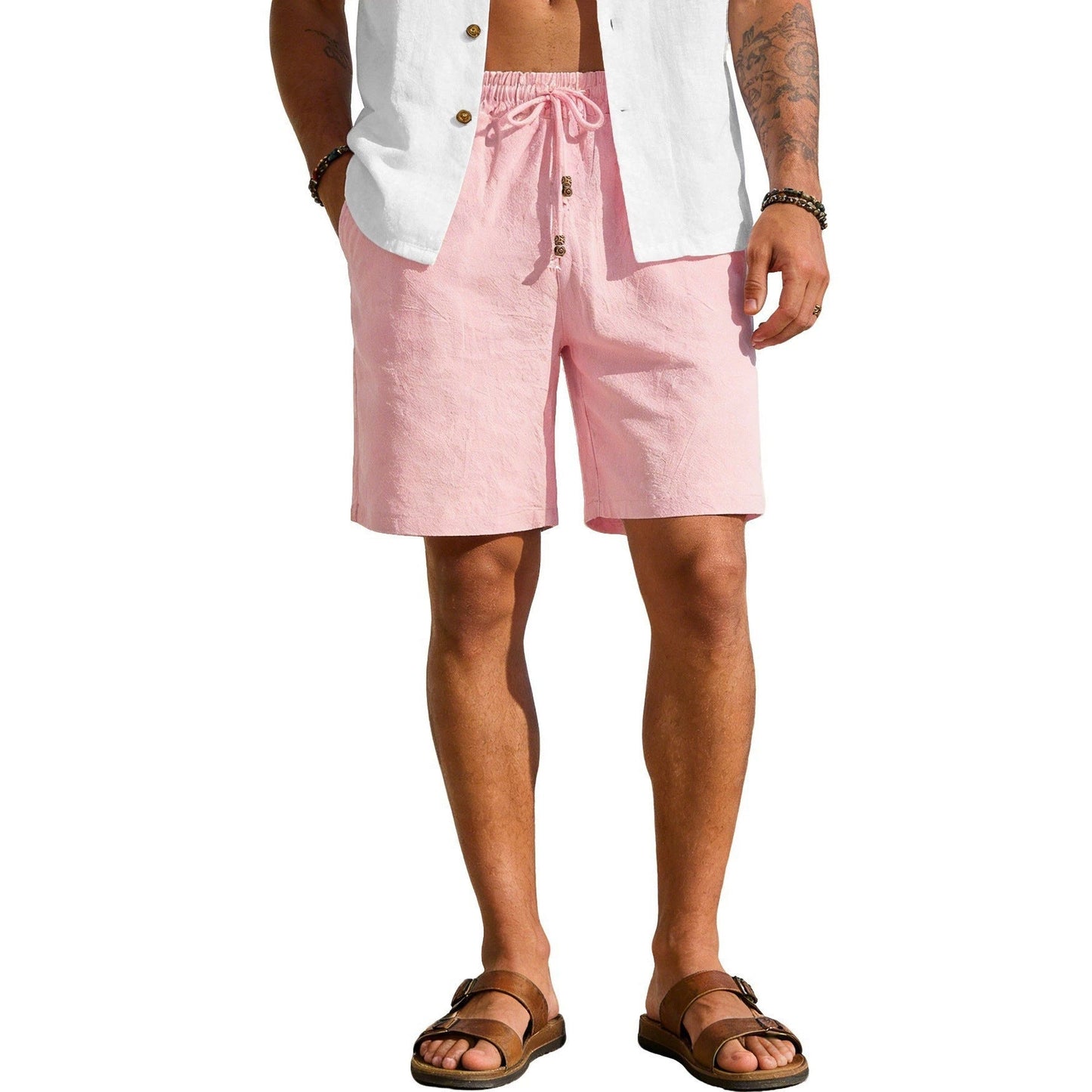 New Summer Style Men's Solid Color Cotton And Linen Shorts, Loose Sports Casual Beach Pants, Men's Cotton And Linen Breathable Shorts