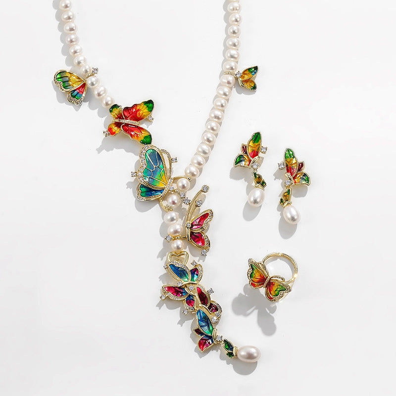 "Butterfly Design Freshwater Pearl Jewelry Set