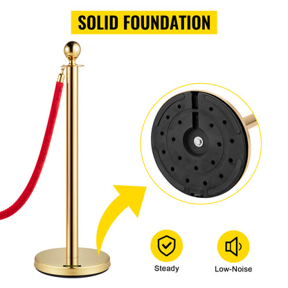 VEVOR 38-Inch Gold & Silver Stanchion Posts with Red Velvet Rope - Elegant Crowd Control Line Barriers for Parties and Events
