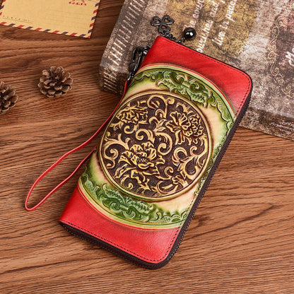 Long Embossed Retro Ethnic-Style Clutch Wallet