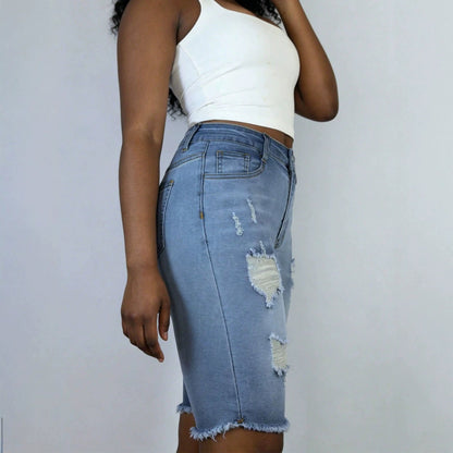 Womens Versatile Ripped Denim Shorts
