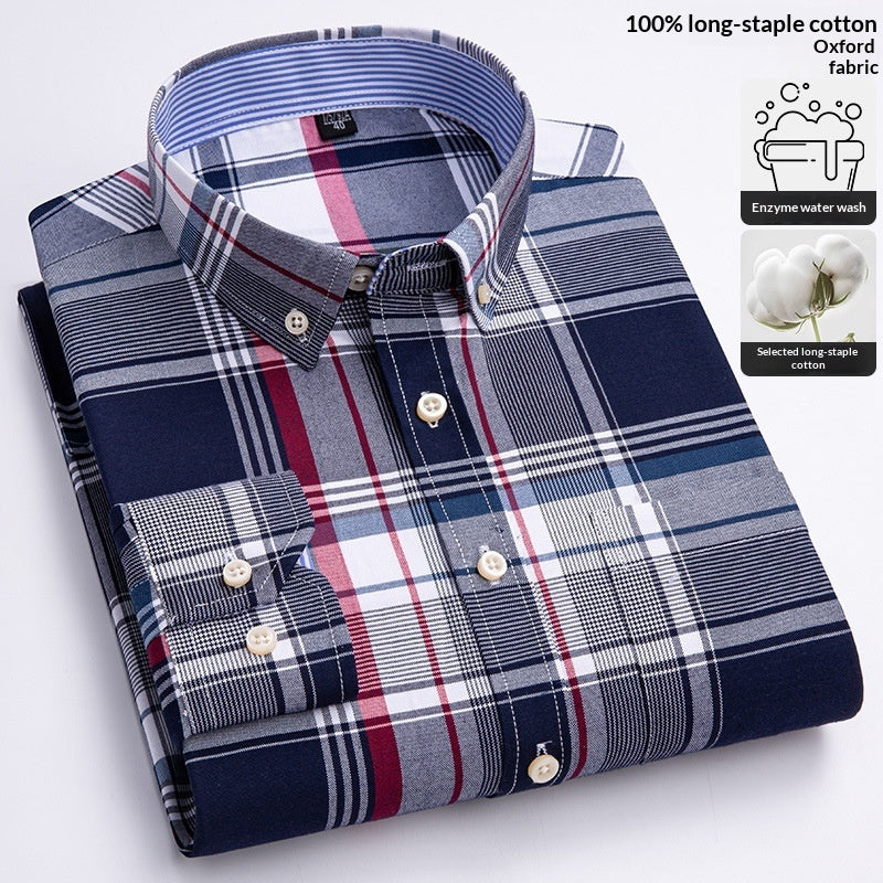 Mens Long-sleeve Oxford-cotton Shirt For Young And Middle-aged Men