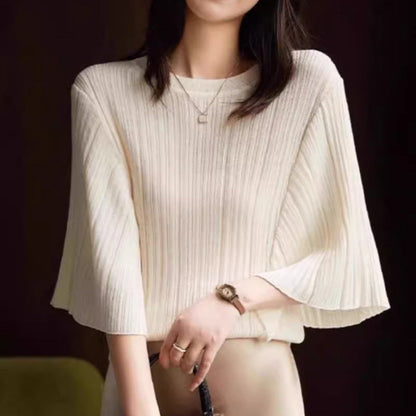 Womens French-style Batwing-sleeve Knit Short-sleeve Top
