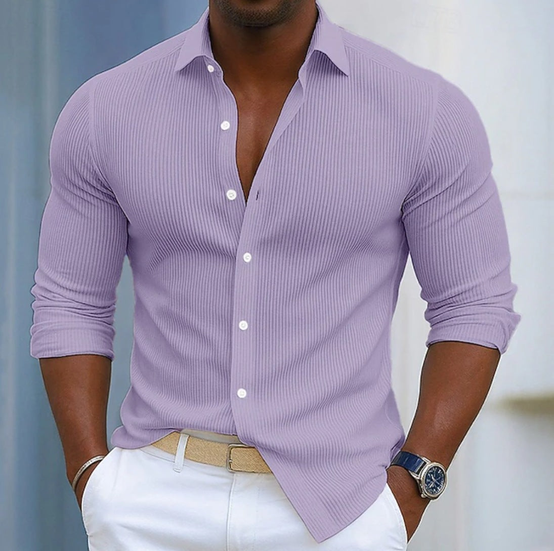 Casual Solid-color Long-sleeve Shirt With A Lapel Collar
