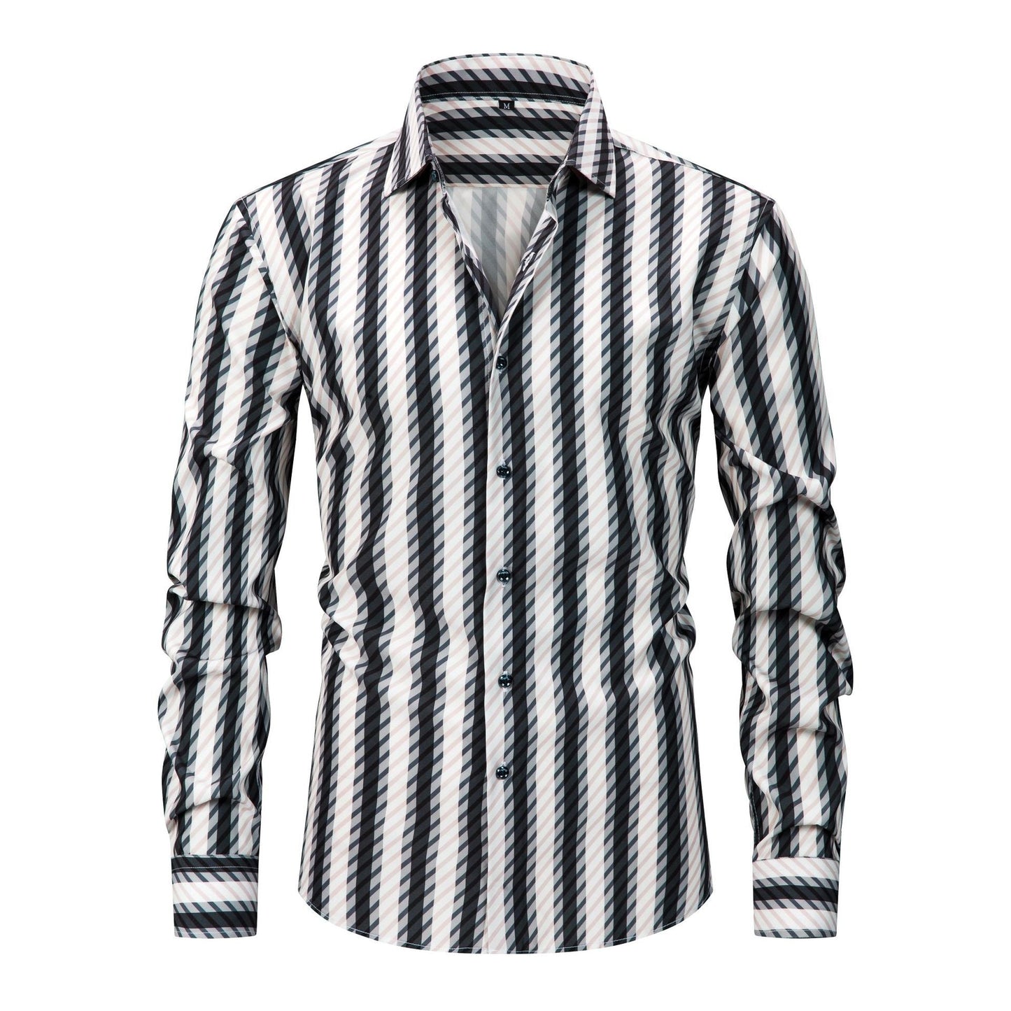 Mens Stretch Wrinkle-Free Digital-Print Plaid And Stripe Shirt