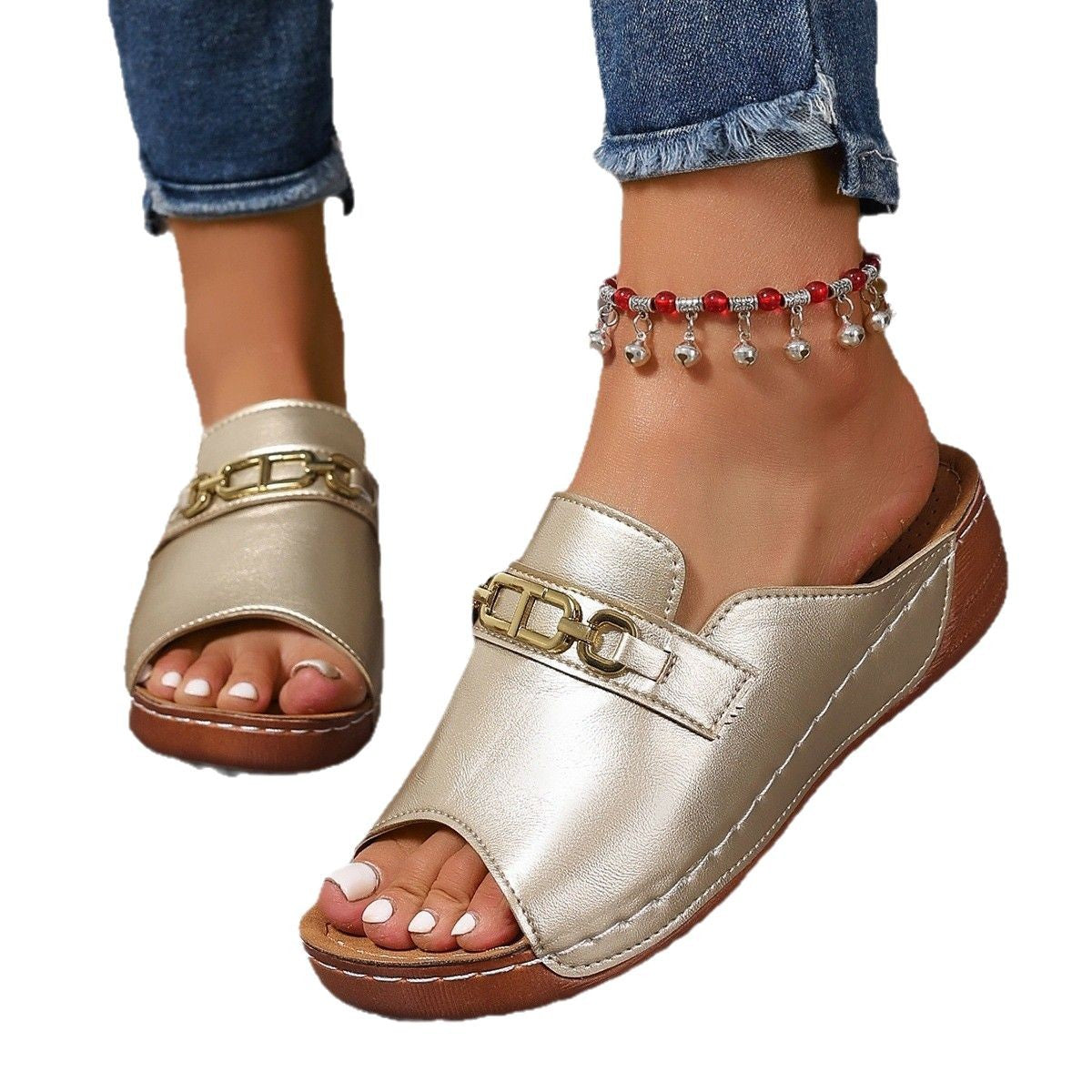 Fashionable Plus-Size Womens Thick-Soled Sandals