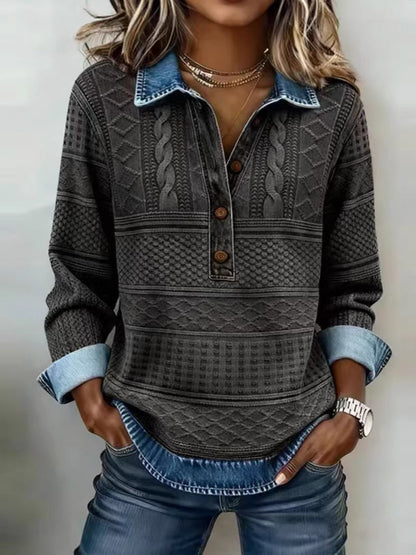 2026 Autumn And Winter Amazon Export New Models In Stock European And American Casual Long-Sleeved Tops Denim Polo Shirts For Women