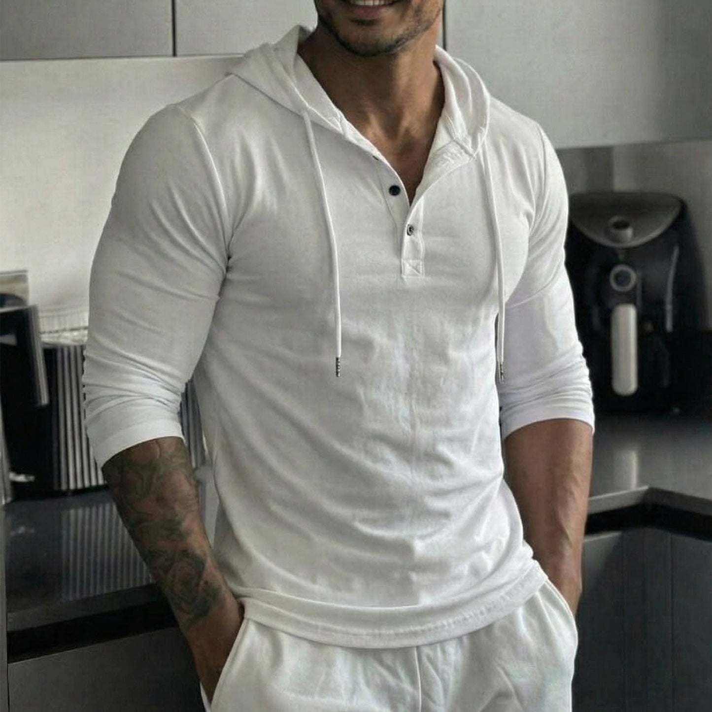 Outdoor Leisure Fitness Sports Button-up Long-sleeved Hooded Shirt
