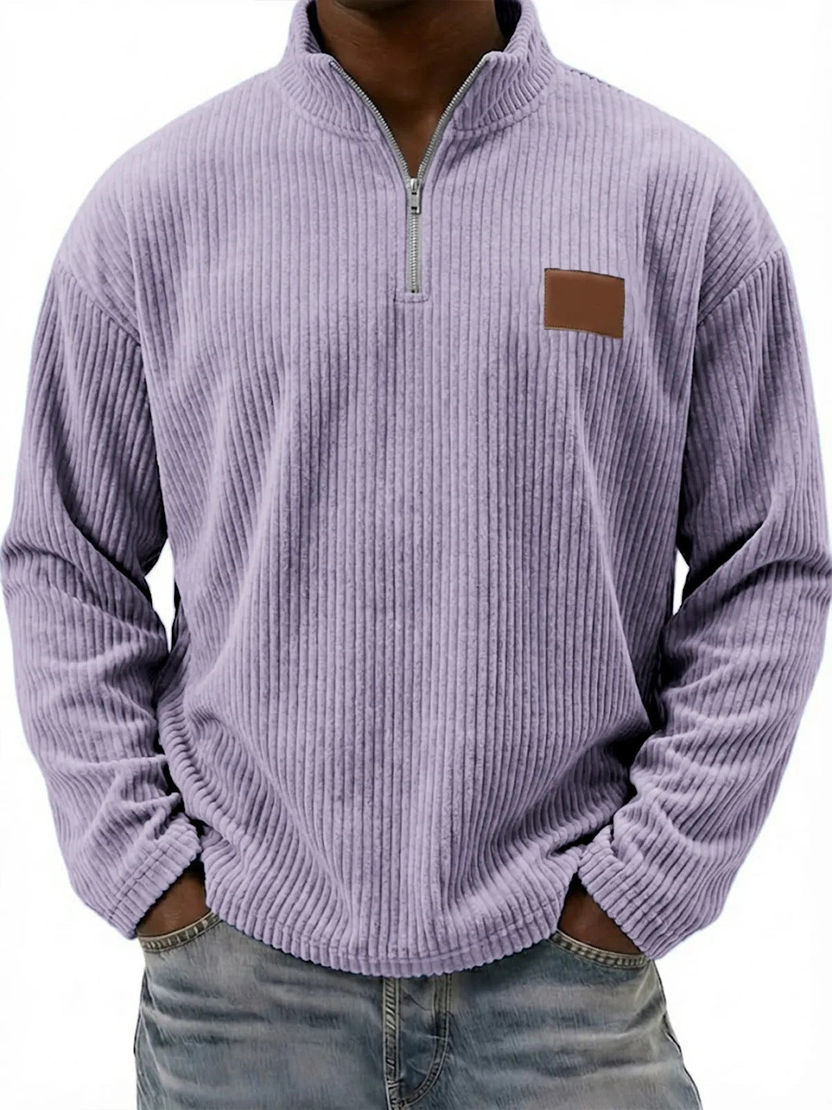 Mens Retro Corduroy Fashion Embroidered Pullover With A Stand-up Collar