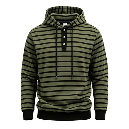 Mens Loose-Fit Striped Hoodie With Three Buttons