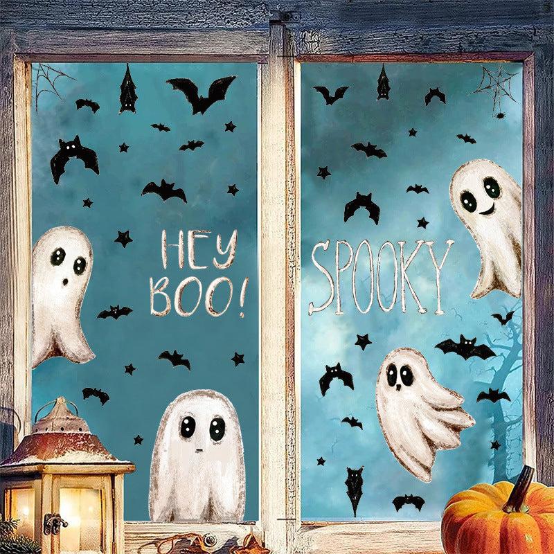Halloween Window Stickers White Ghost Static Cling Decals And Bat Decals For Festive Storefront Decor