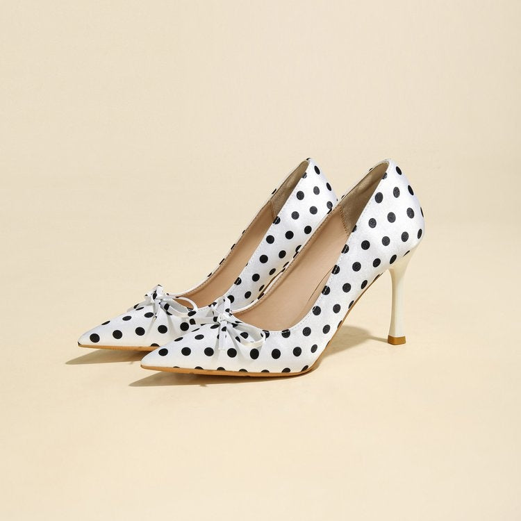 Fairy Style Pointed Toe Polka Dot Gentle Pumps For Women, French Style Soft Sole Stiletto High Heels Perfect With Dresses