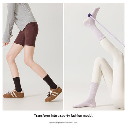 SpringSummer Yoga Socks Five-Toe Mid-Calf, Non-Slip