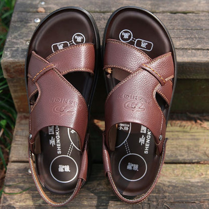 Mens Beach Shoes Genuine Leather Mens Sandals, New-style Casual Non-slip Slippers