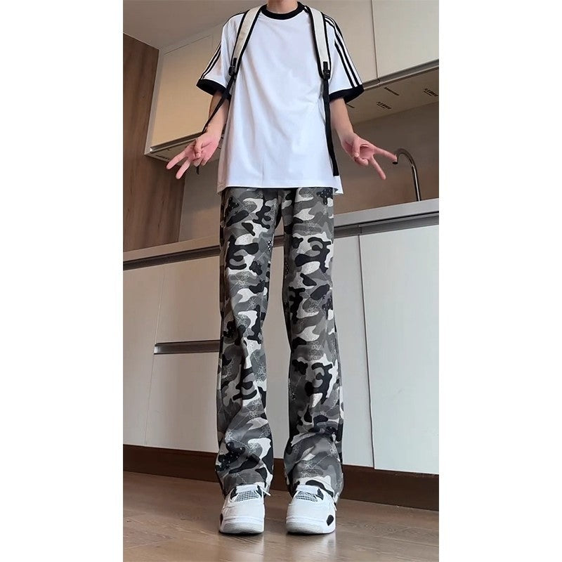 Camouflage Straight-leg Loose Wide-leg Pants