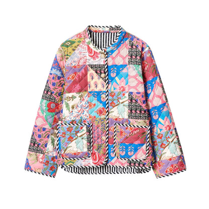 Commuter-style Quilted Cotton-padded Coat With A Printed Design